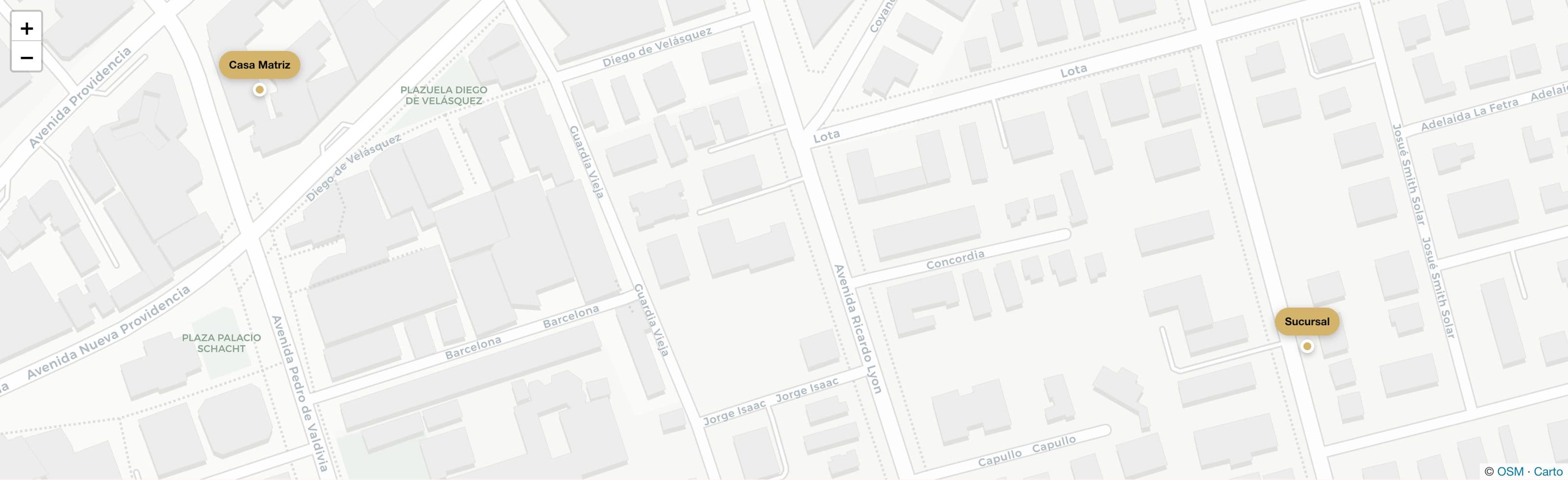 Mapa con los dos locales de Anas Frutos en Providencia